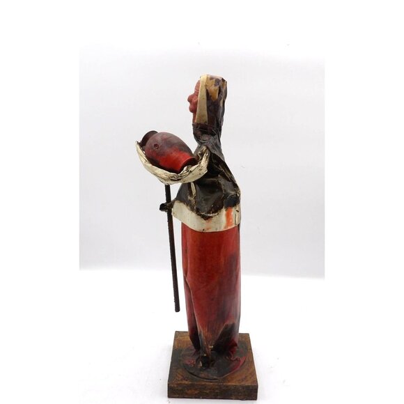 Viejita Papel Mache Old Woman w Wine Jug & Walking Stick Papier Mache 12x3½x3½ - Picture 4 of 6